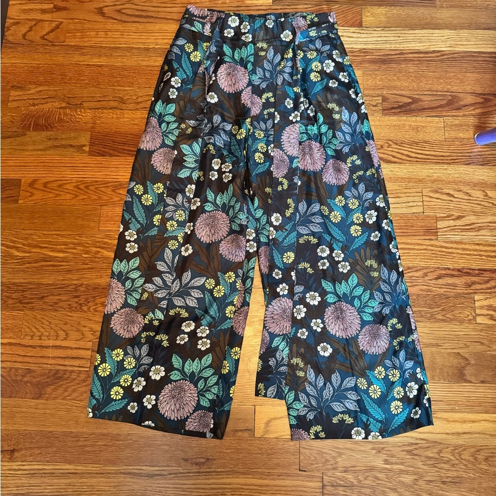 Abigail Borg for J. Crew floral print silk wide leg pants Size 6